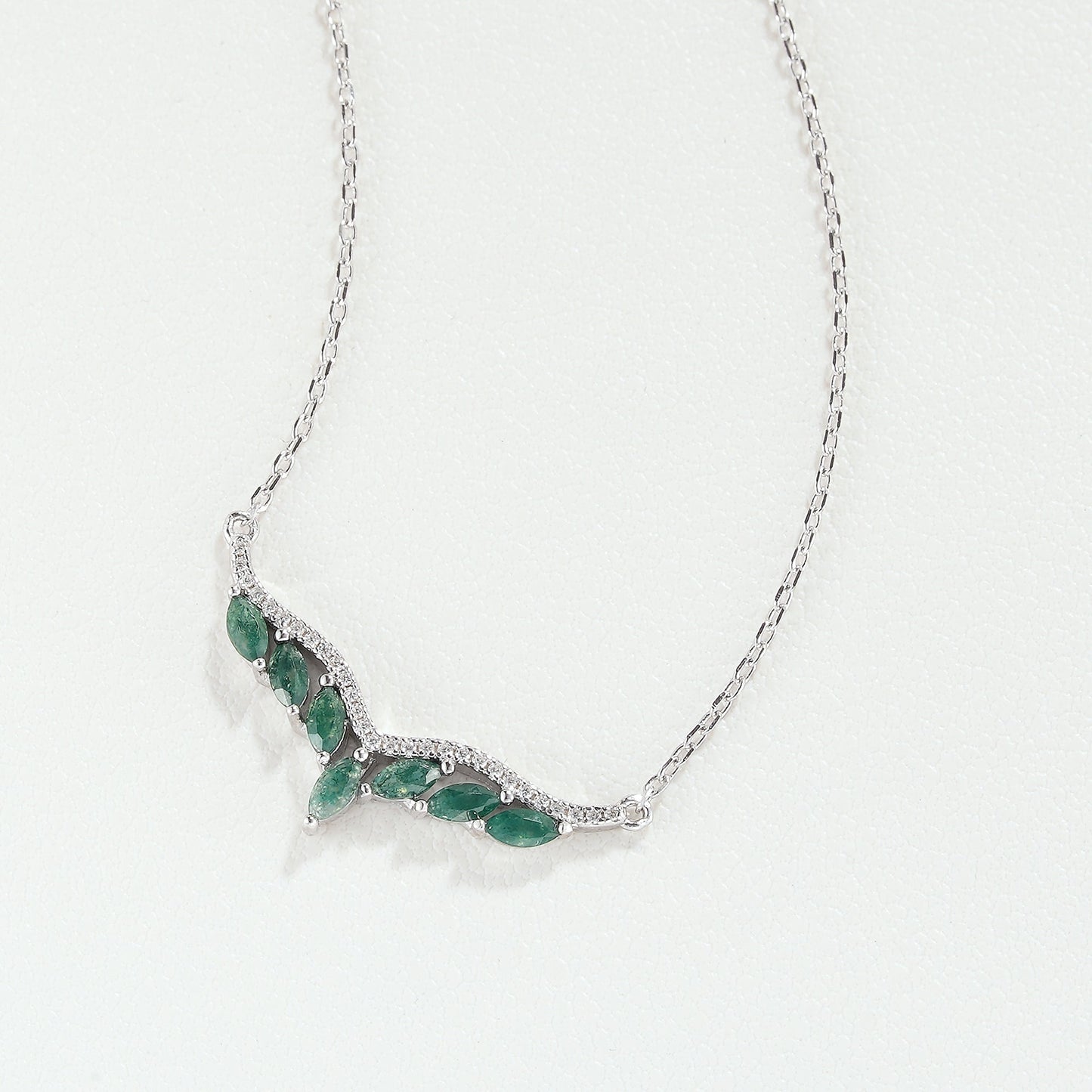 Unique Marquise Cut Moss Agate Angel Wings Pendant