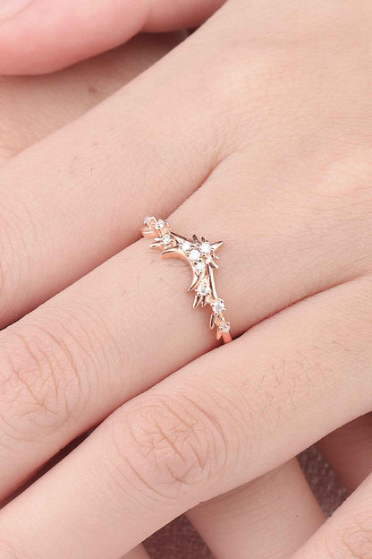 Curved Unique Moissanite Antlers and Moon Style Stacking Ring