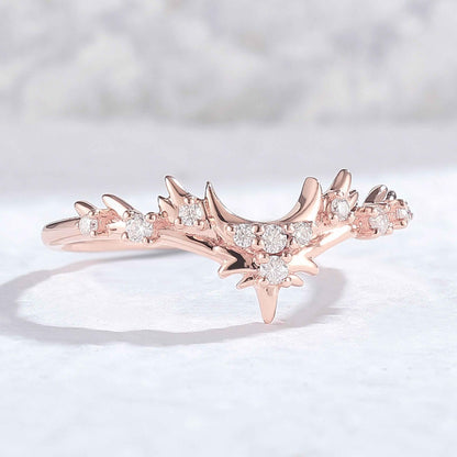 Curved Unique Moissanite Antlers and Moon Style Stacking Ring