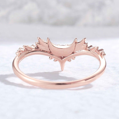 Unique Moissanite Antlers and Moon Style Silver Stacking Ring