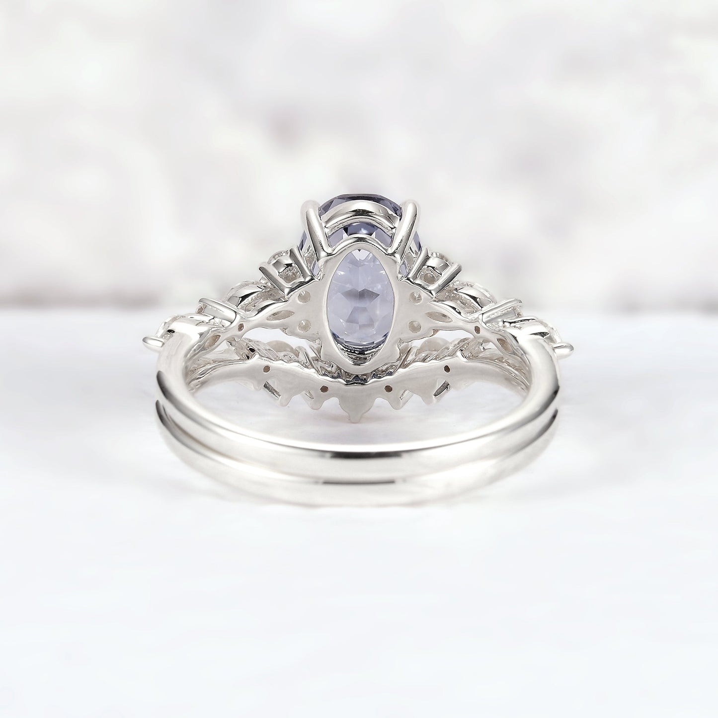 Cluster Oval Cut Cornflower Sapphire Gemstone Ring set 2pcs