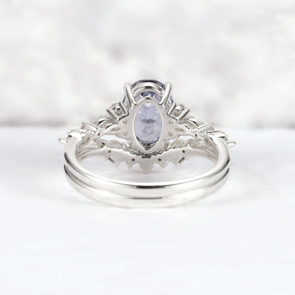 Cluster Oval Cut Cornflower Sapphire Gemstone Ring set 2pcs