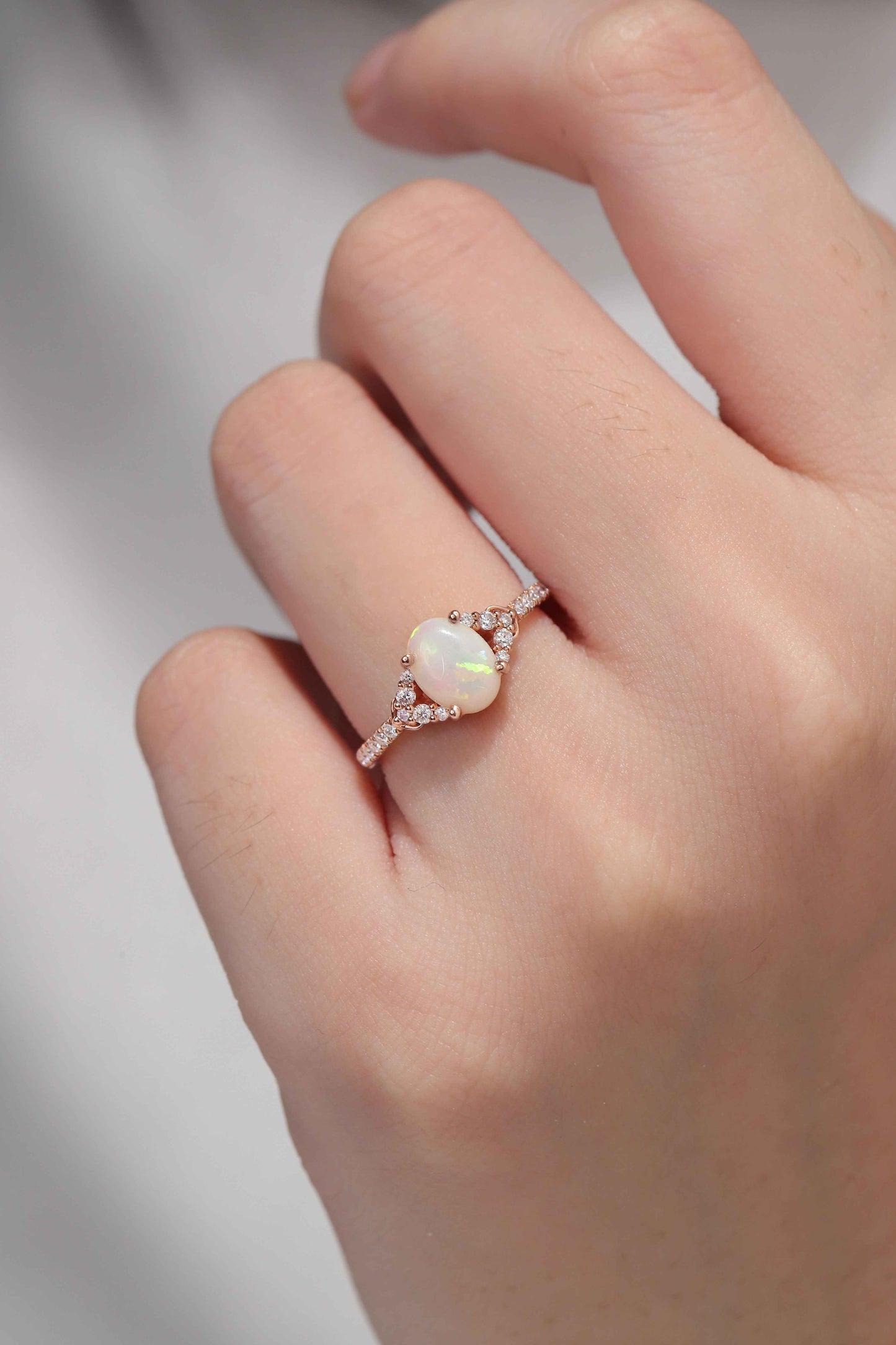 Unique Oval Cut Opal Timeless Half Enternity Gemstone Ring
