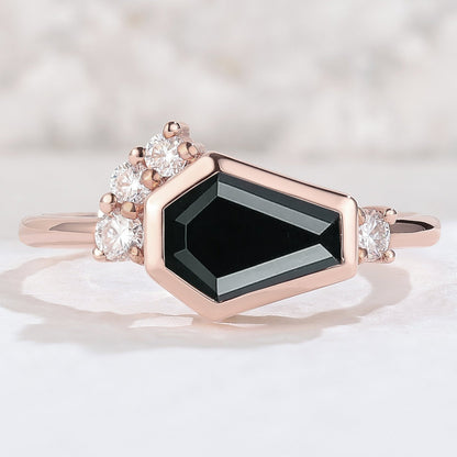 Unique Conffin Cut Black Onyx Cluster Ring