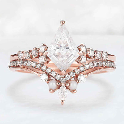 Unique Cut Kite Cut Moissanite Cluster Gemstone Ring Set 2pcs