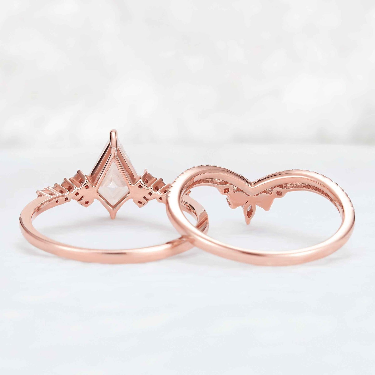 Unique Cut Kite Cut Moissanite Cluster Gemstone Ring Set 2pcs