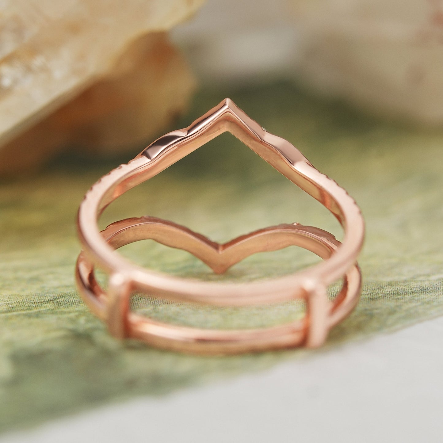 Unique Enhancer Moissanite Rose Gold Wedding Ring
