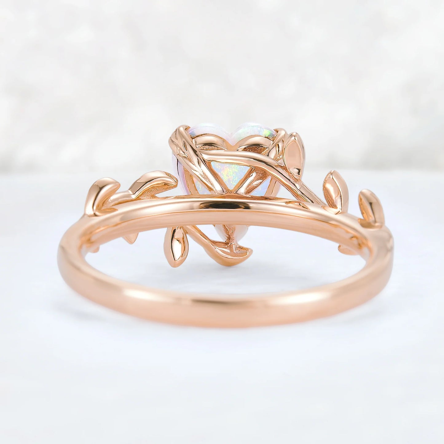 Unique Heart Shaped Opal Leaf Gemstone Ring