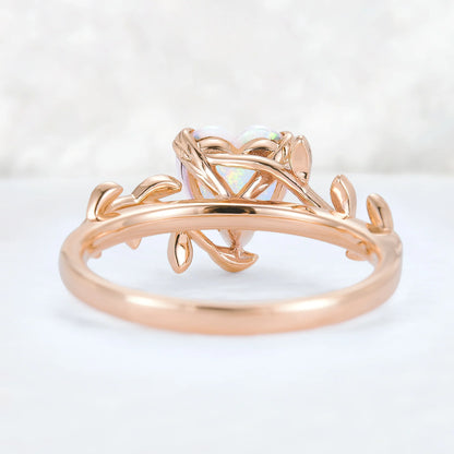 Unique Heart Shaped Opal Leaf Gemstone Ring