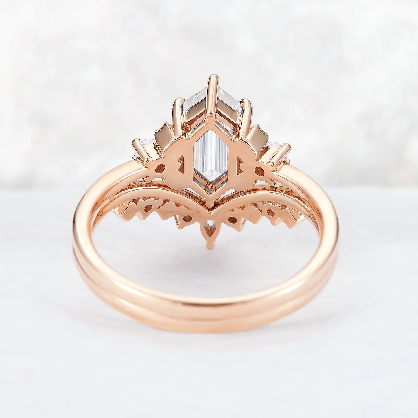 Unique Hexagon Cut Moissanite Cluser Seven Stone Gemstone Ring Set 2pcs