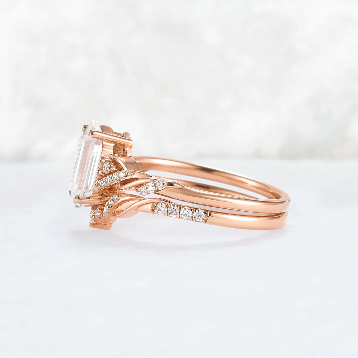 Unique Hexagon Cut Moissanite Vine Ring Set 2pcs