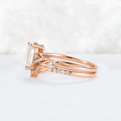 Unique Hexagon Cut Moissanite Vine Ring Set 2pcs