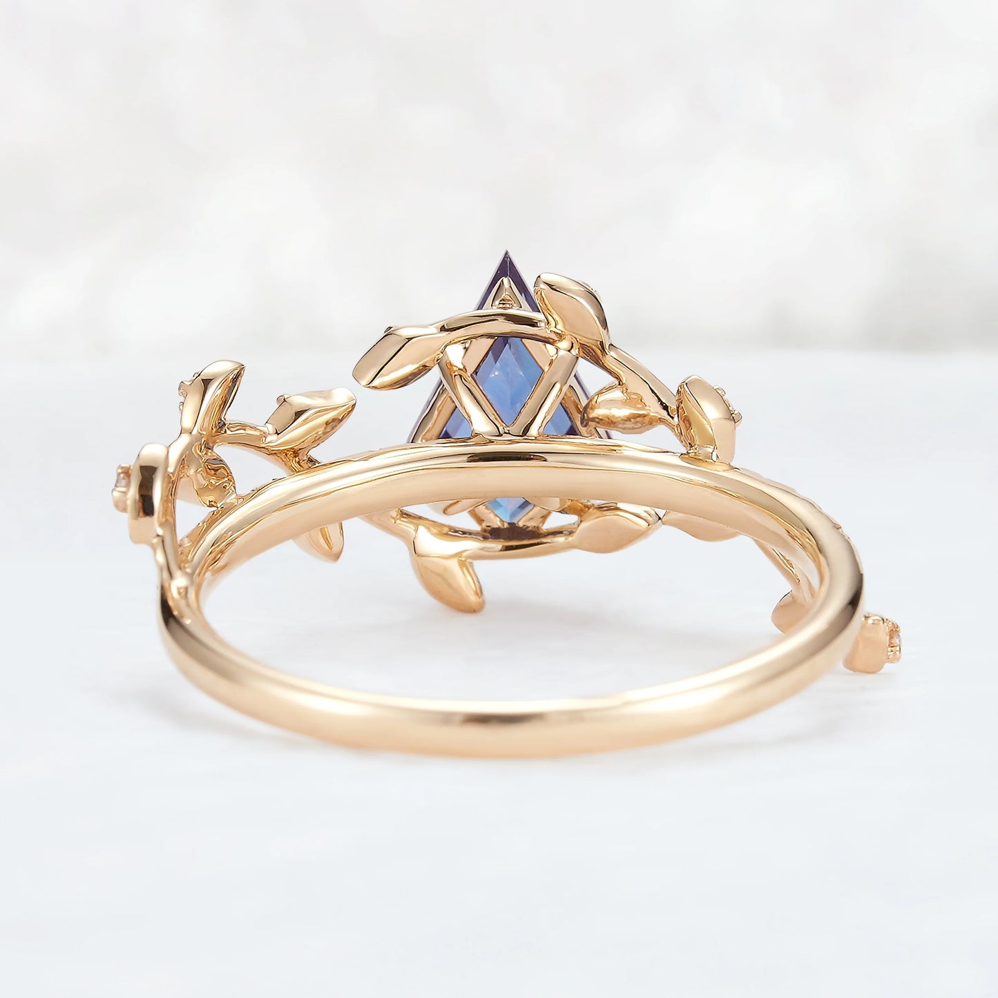Unique Kite Cut Alexandrite Leaf and Vine Gemstone Ring
