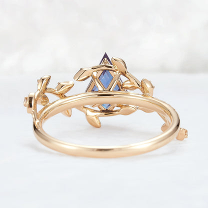 Unique Kite Cut Alexandrite Leaf and Vine Gemstone Ring