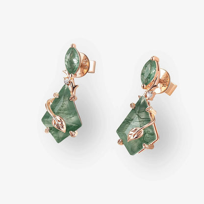 Unique Kite Cut Moss Agate Leafy Earrings Gift for Her