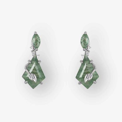 Unique Kite Cut Moss Agate Leafy Earrings Gift for Her