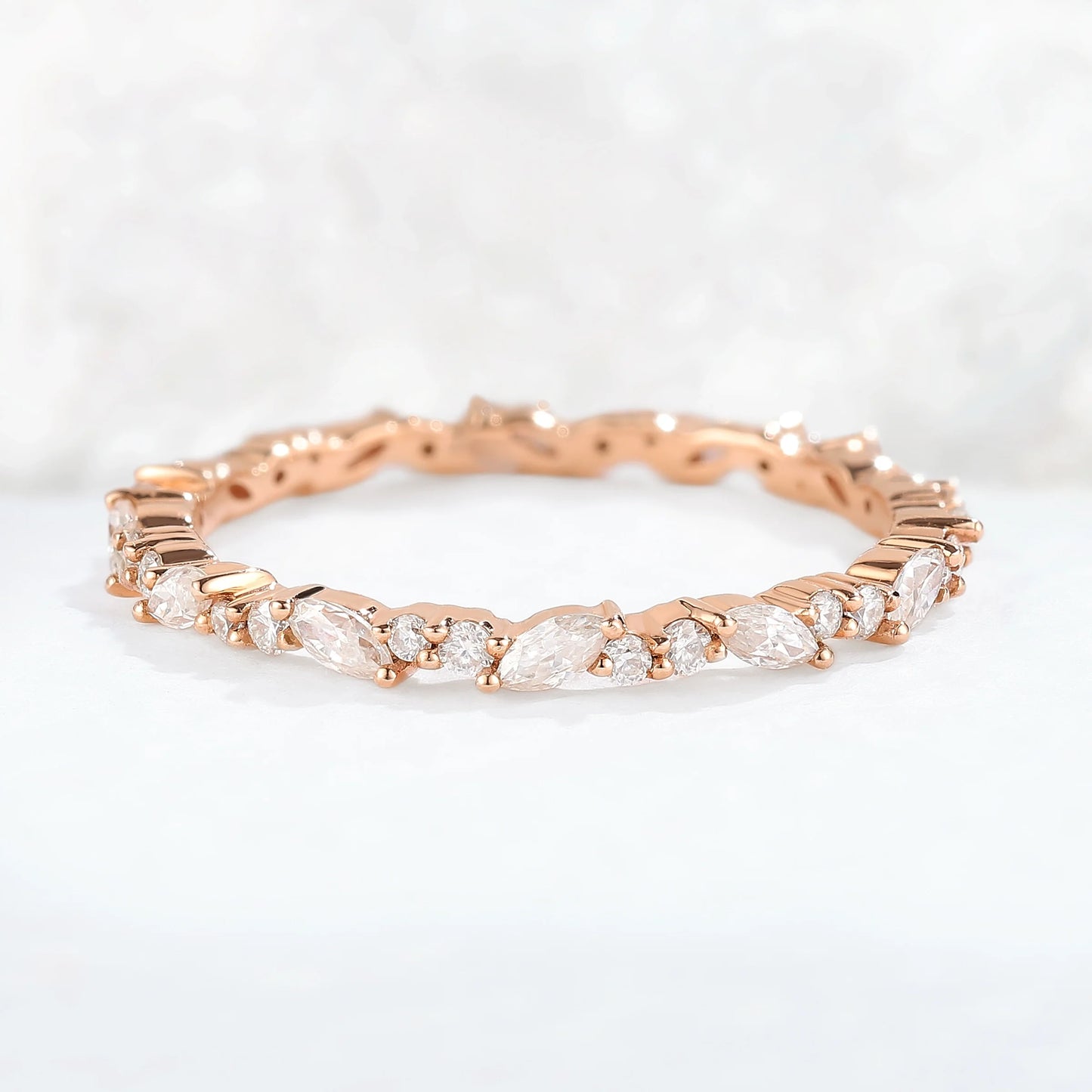 Unique Moissanite Full Enternity Straight Stacking Ring