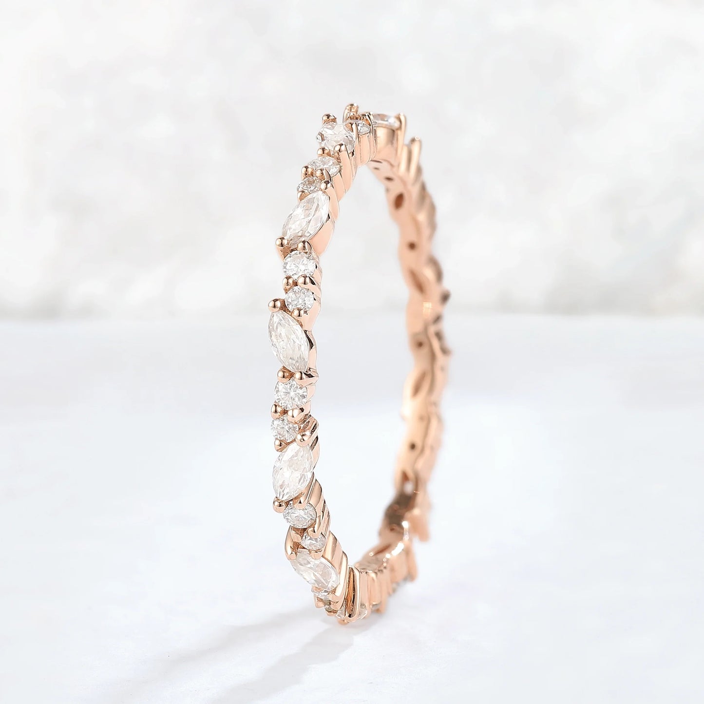 Unique Moissanite Full Enternity Straight Stacking Ring