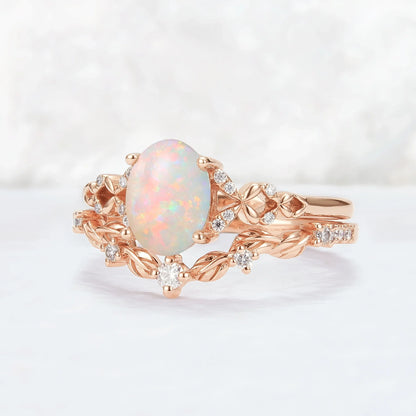 Unique Natural Australian Opal Opal Leaf Gemstone Ring Set 2pcs