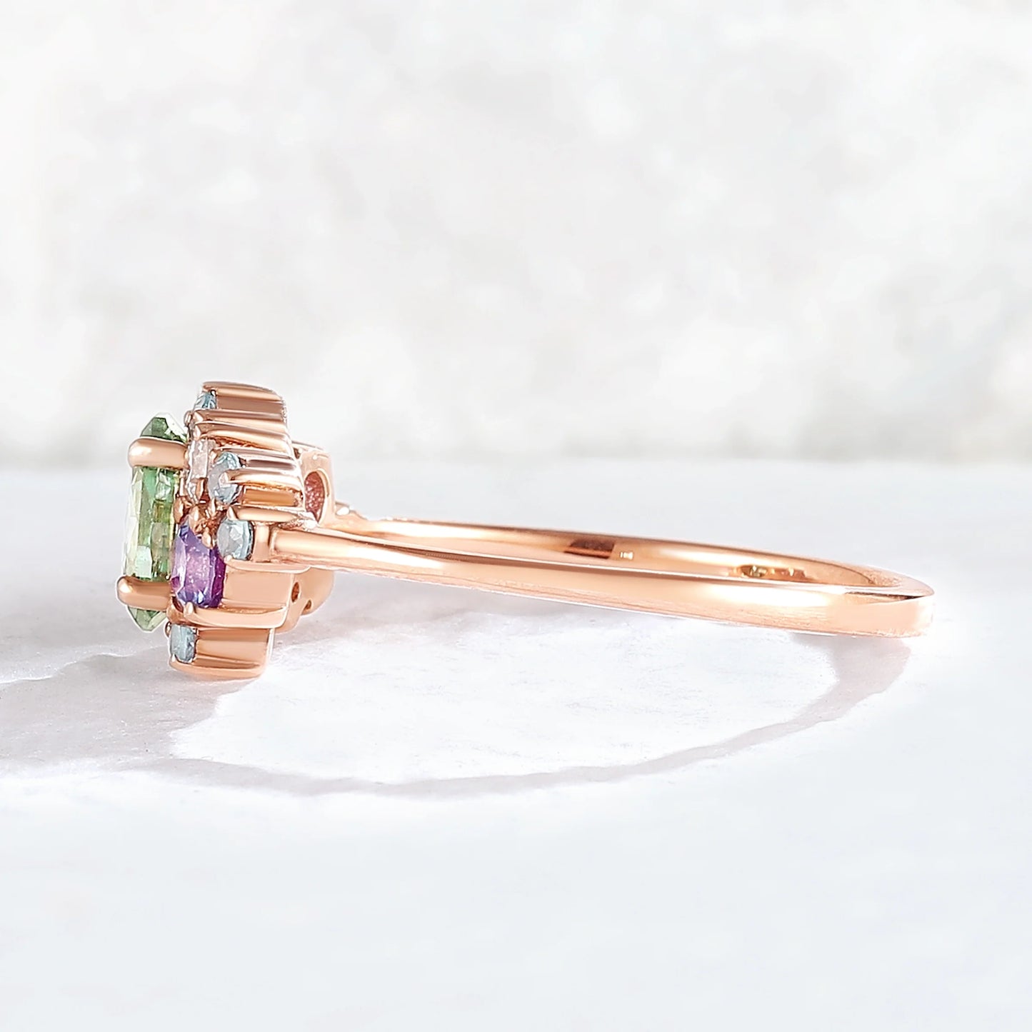 Unique Oval Cut Green Sapphire Cluster Gemstone Ring