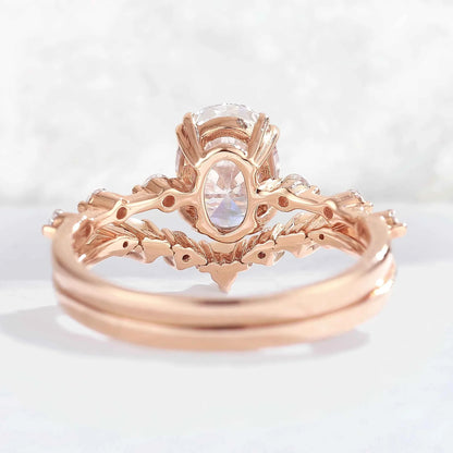 Unique Oval Cut Moissanite Pearl Captivating Gemstone Ring Set 2pcs