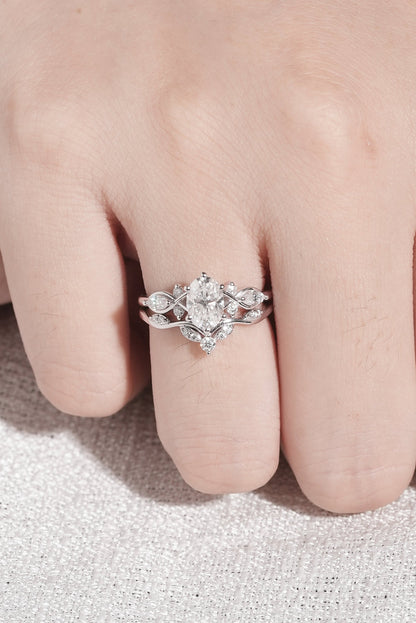 Unique Oval Cut Moissanite Seven Stones Gemstone Ring Set 2pcs