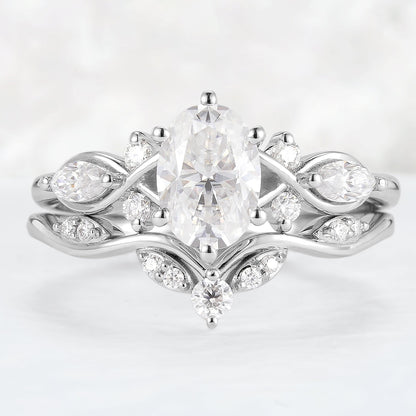 Unique Oval Cut Moissanite Seven Stones Gemstone Ring Set 2pcs