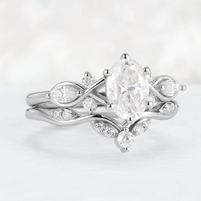 Unique Oval Cut Moissanite Seven Stones Gemstone Ring Set 2pcs