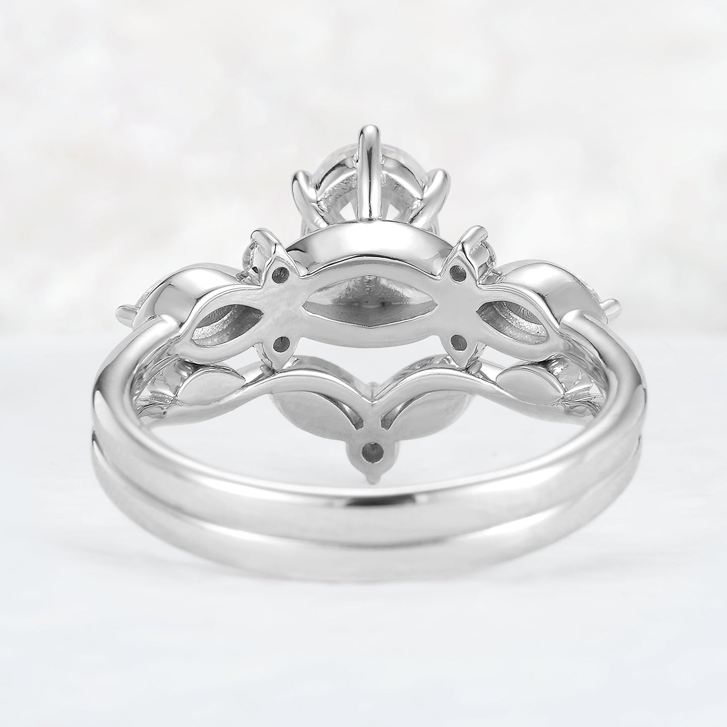Unique Oval Cut Moissanite Seven Stones Gemstone Ring Set 2pcs