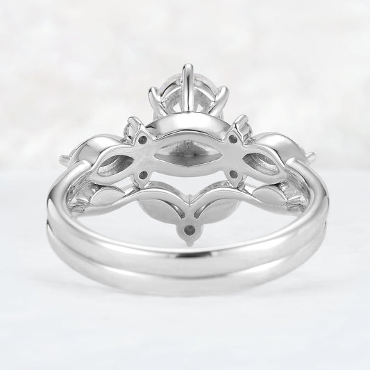 Unique Oval Cut Moissanite Seven Stones Gemstone Ring Set 2pcs