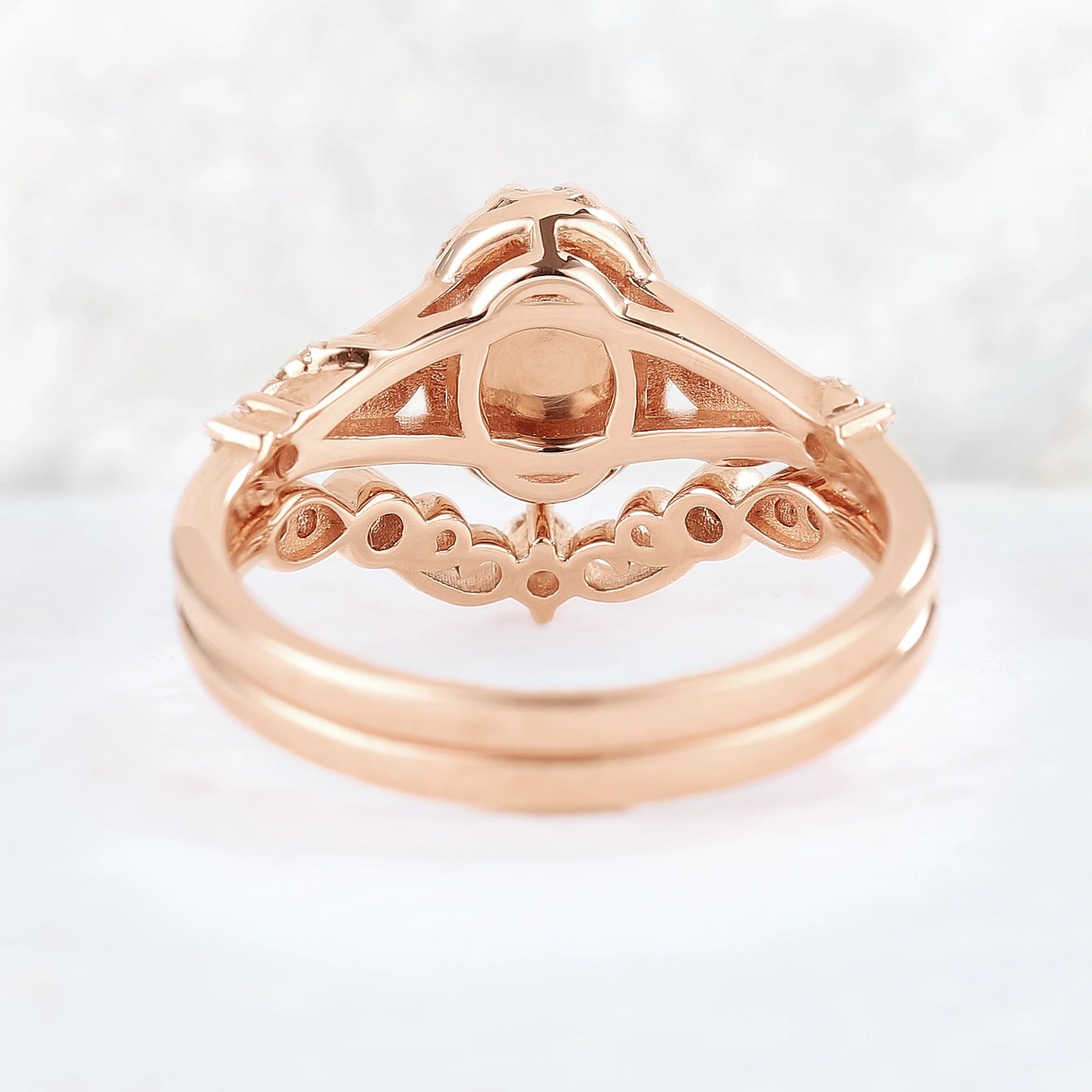 Unique Oval Cut Natural Opal Flora Bezel Inlaid Gemstone Ring