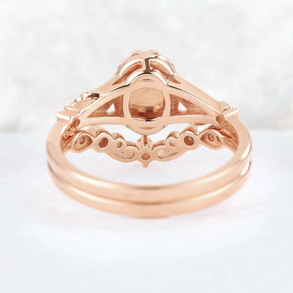 Unique Oval Cut Natural Opal Flora Bezel Inlaid Gemstone Ring