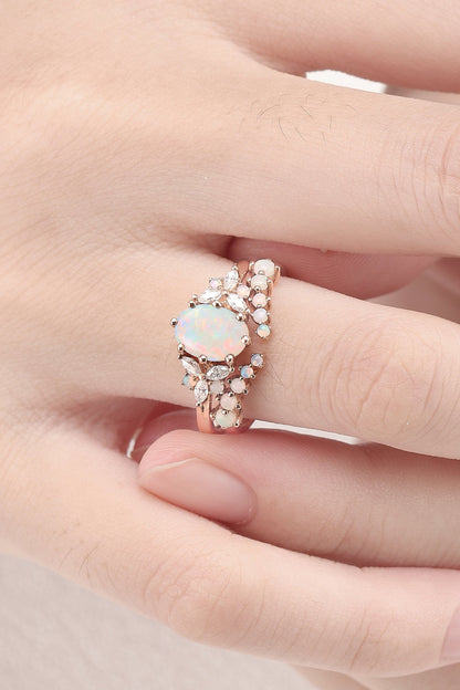 Curved Round Shaped Opal Open Handmade Ring
