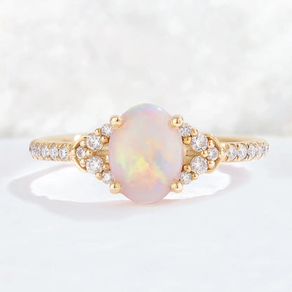 Brilliant Crown Oval Natural Opal Gemstone Ring Set 3pcs