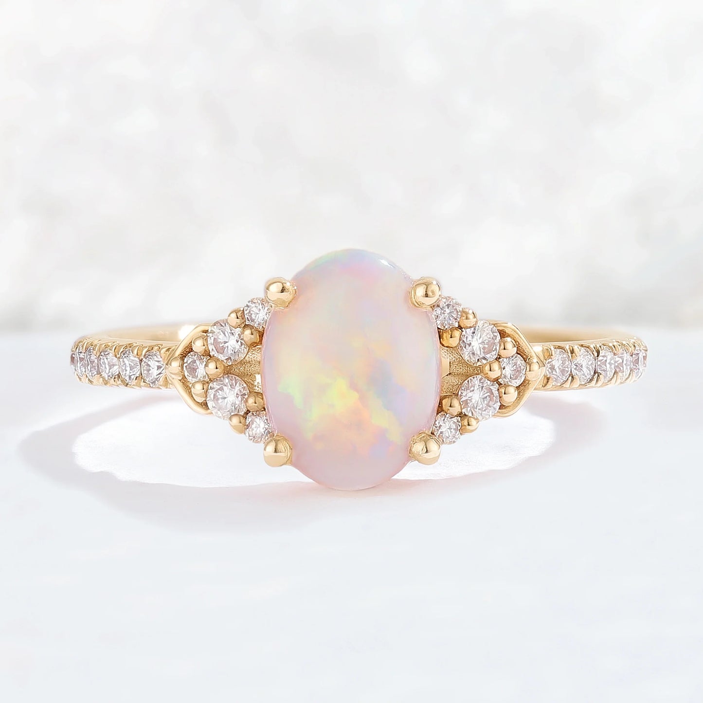 Unique Oval Cut Opal Timeless Half Enternity Gemstone Ring