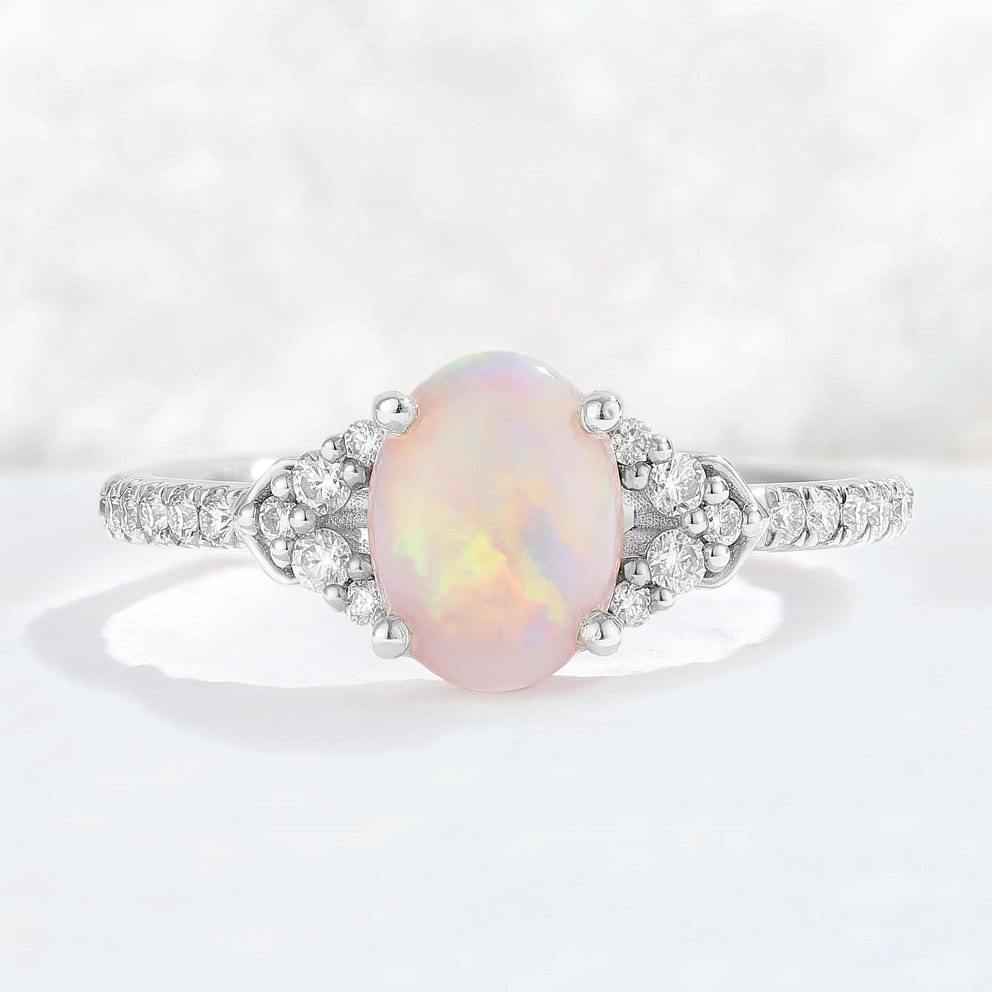 Brilliant Crown Oval Natural Opal Gemstone Ring Set 3pcs