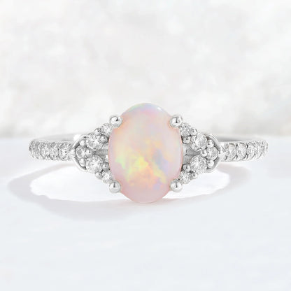 Unique Oval Cut Opal Timeless Half Enternity Gemstone Ring