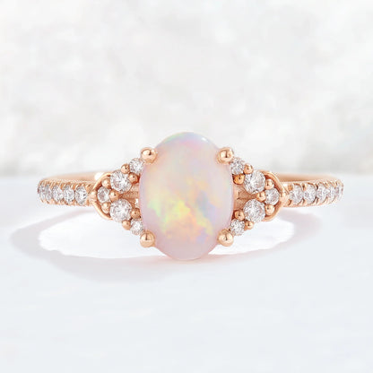 Unique Oval Cut Opal Timeless Half Enternity Gemstone Ring