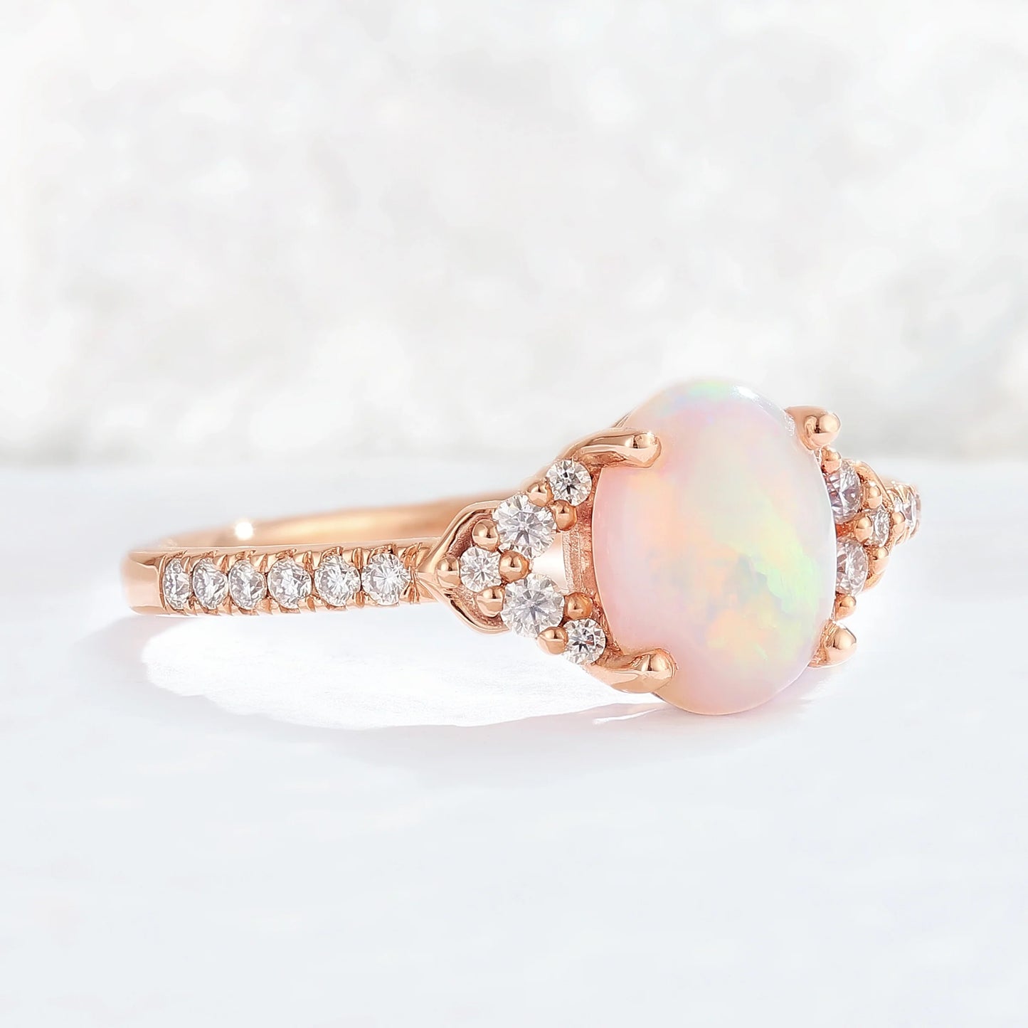Unique Oval Cut Opal Timeless Half Enternity Gemstone Ring