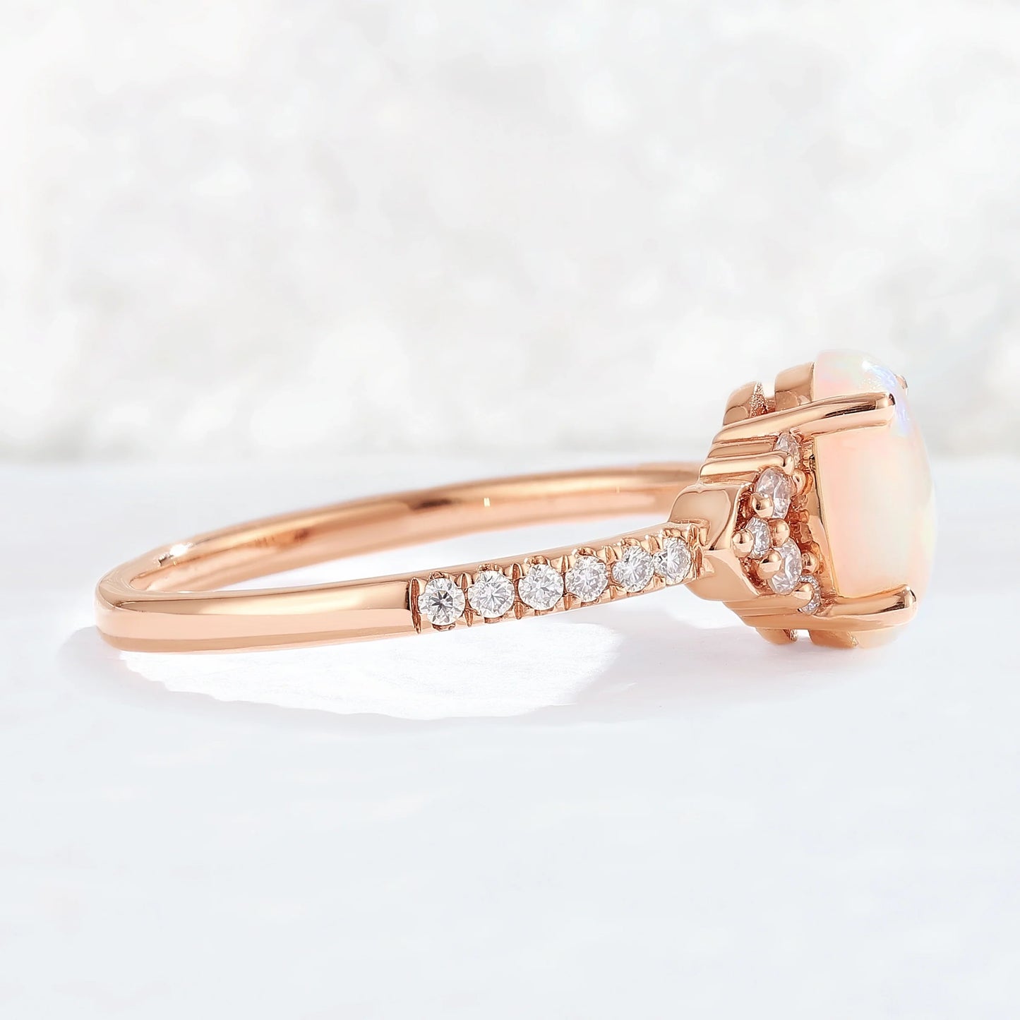 Unique Oval Cut Opal Timeless Half Enternity Gemstone Ring