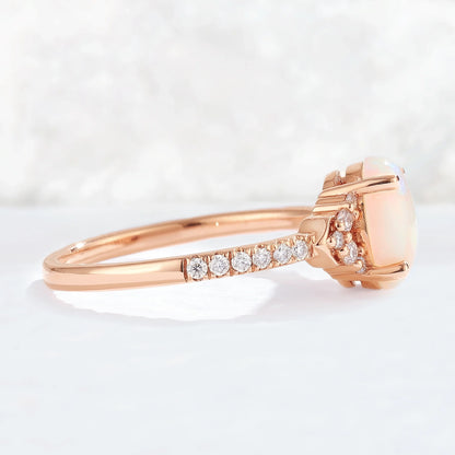 Unique Oval Cut Opal Timeless Half Enternity Gemstone Ring