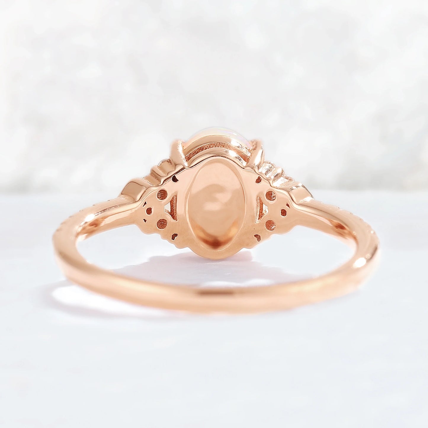 Unique Oval Cut Opal Timeless Half Enternity Gemstone Ring