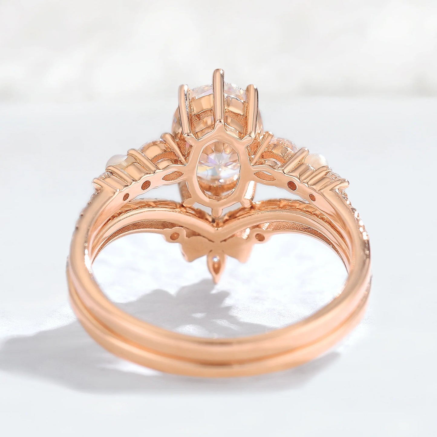 Unique Oval Moissanite Half Enternity Gemstone Ring Set 2pcs
