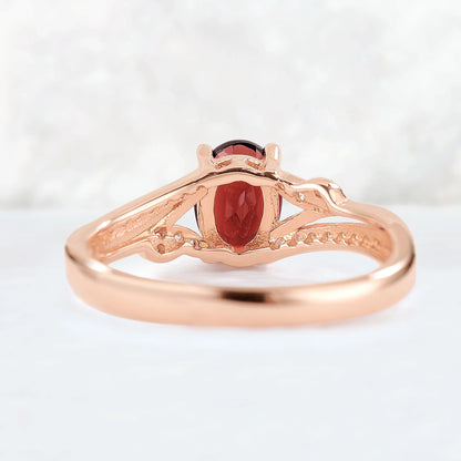 Unique Oval Shaped Garnet Vine Gemstone Ring
