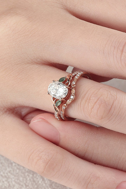Unique Oval Shaped Moissanite Twig Ring Set 2pcs