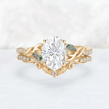 Unique Oval Shaped Moissanite Twig Ring Set 2pcs