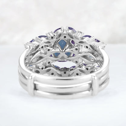 Unique Pear Cut Alexandrite Cluster Enhancer Gemstone Ring Set
