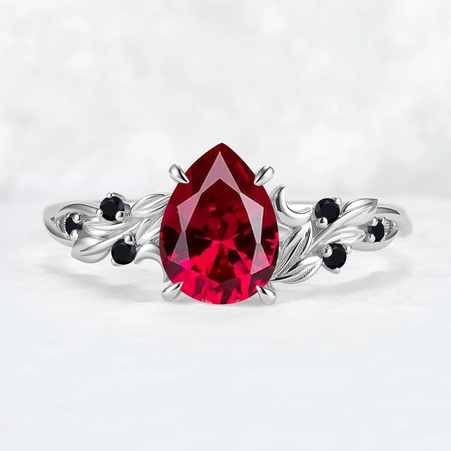 Unique Pear Cut Lab Ruby Moon Style Gemstone Ring
