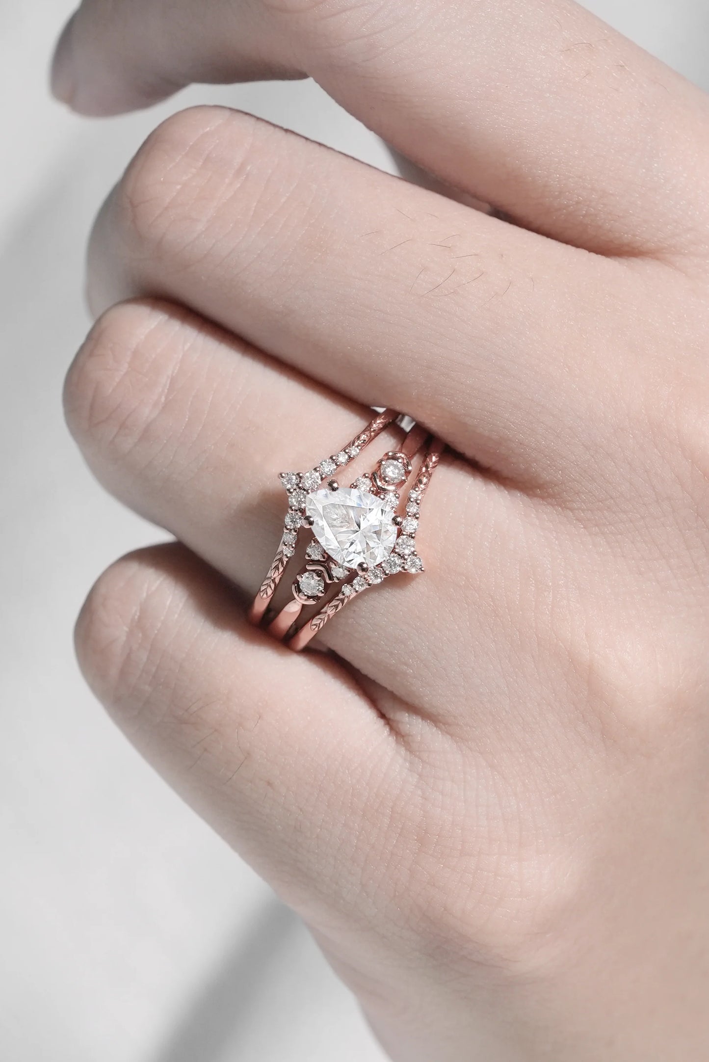 Unique Pear Cut Moissanite Cluster Enhancer Gemstone Ring Set 2pcs