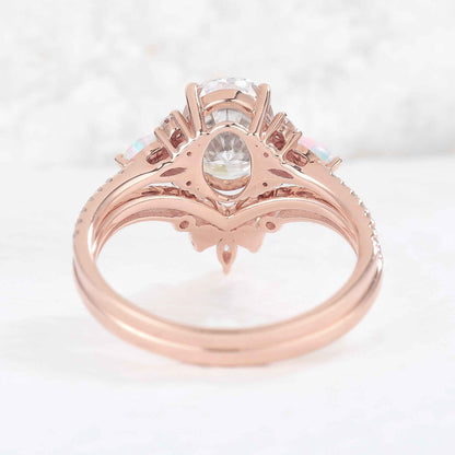 Unique Oval Cut Moissanite Seven  Stones Gemstone Ring 2pcs